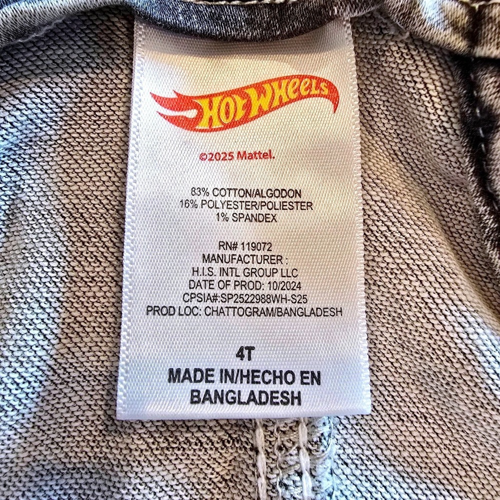 Hot Wheels Toddler Boys Acid Wash Denim Overalls 4T Stretch Racing Graphic 4T - Picture 8 of 10